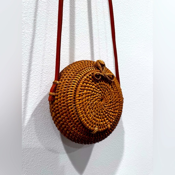 Boho Round Rattan Woven Wicker Bag - Picture 2 of 7